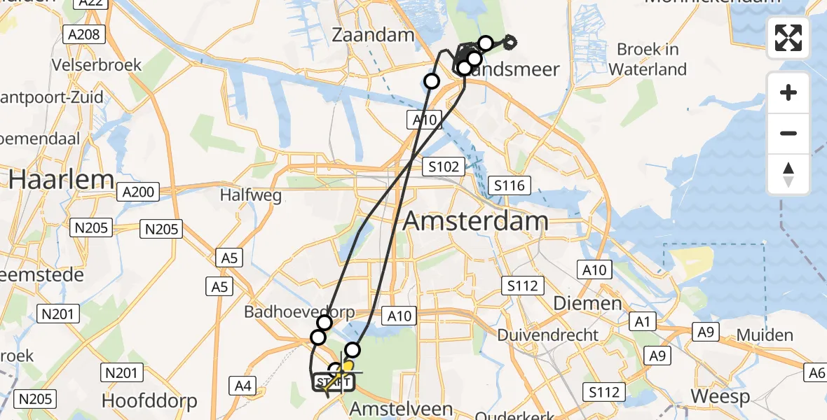 Routekaart van de vlucht: Politieheli naar Schiphol, Loevesteinse Randweg