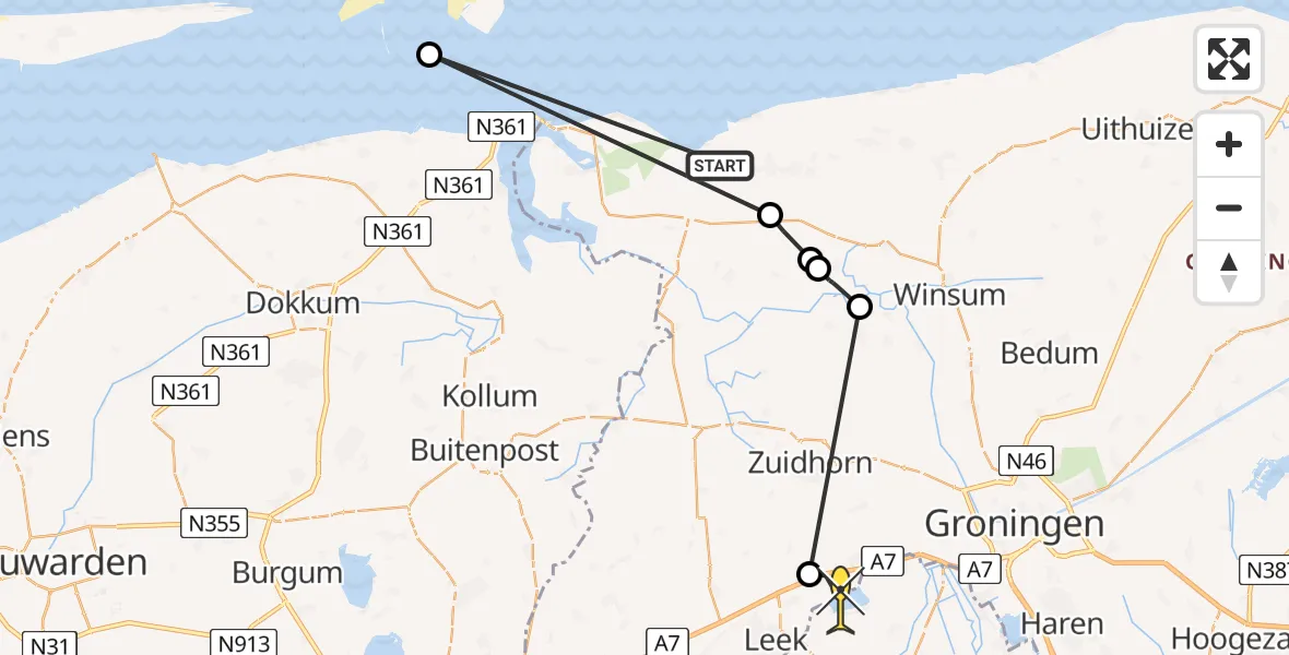 Routekaart van de vlucht: Ambulanceheli naar Nietap, Zoutkamperlaag