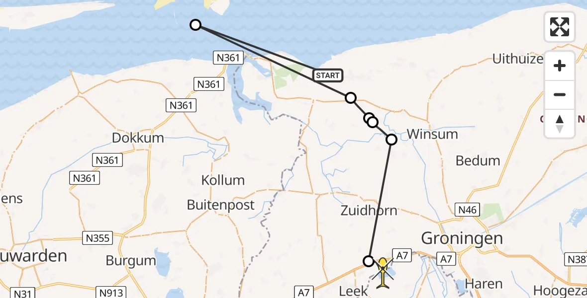 Routekaart van de vlucht: Ambulancehelikopter naar Nietap, Zoutkamperlaag