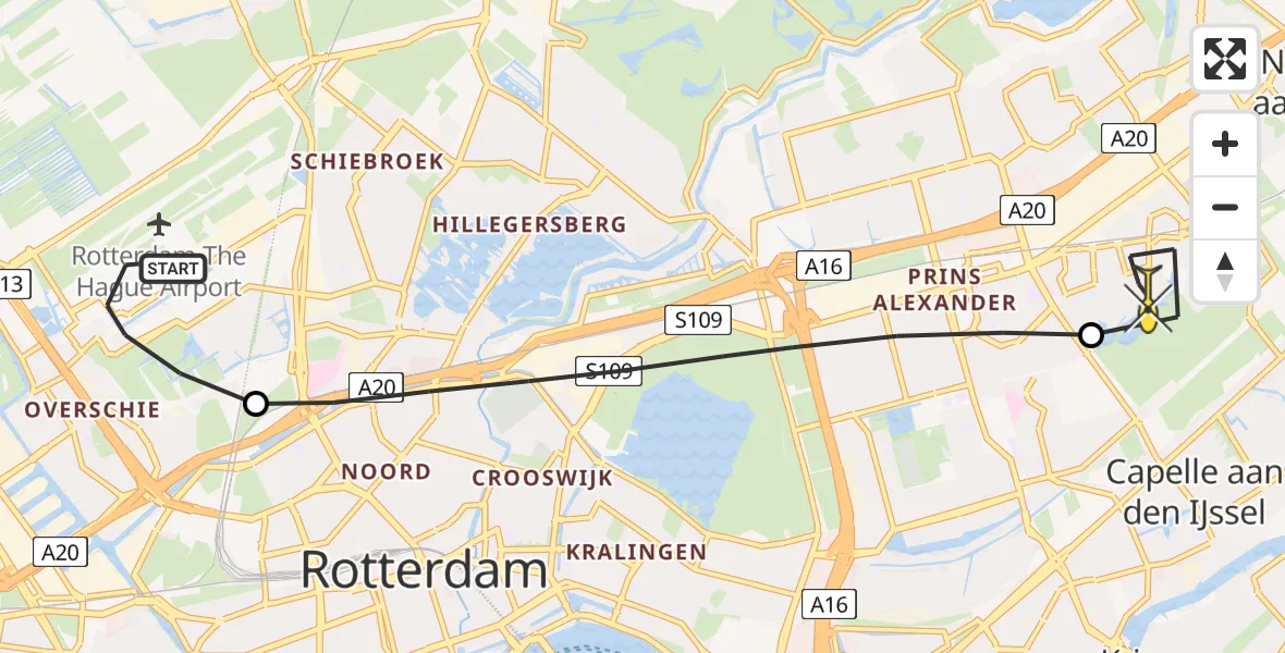 Routekaart van de vlucht: Lifeliner 2 naar Capelle aan den IJssel, Schipholstraat