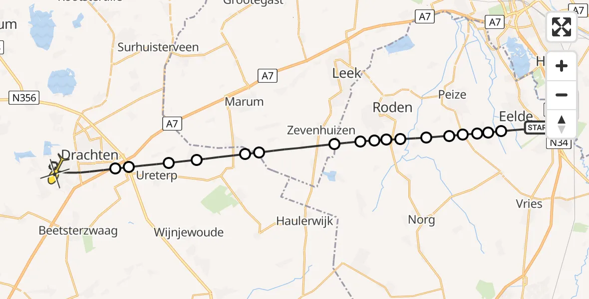 Routekaart van de vlucht: Lifeliner 4 naar Drachten, Molenweg