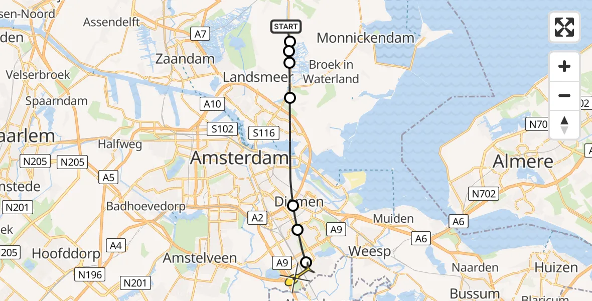 Routekaart van de vlucht: Lifeliner 1 naar Academisch Medisch Centrum (AMC), Termieterweg