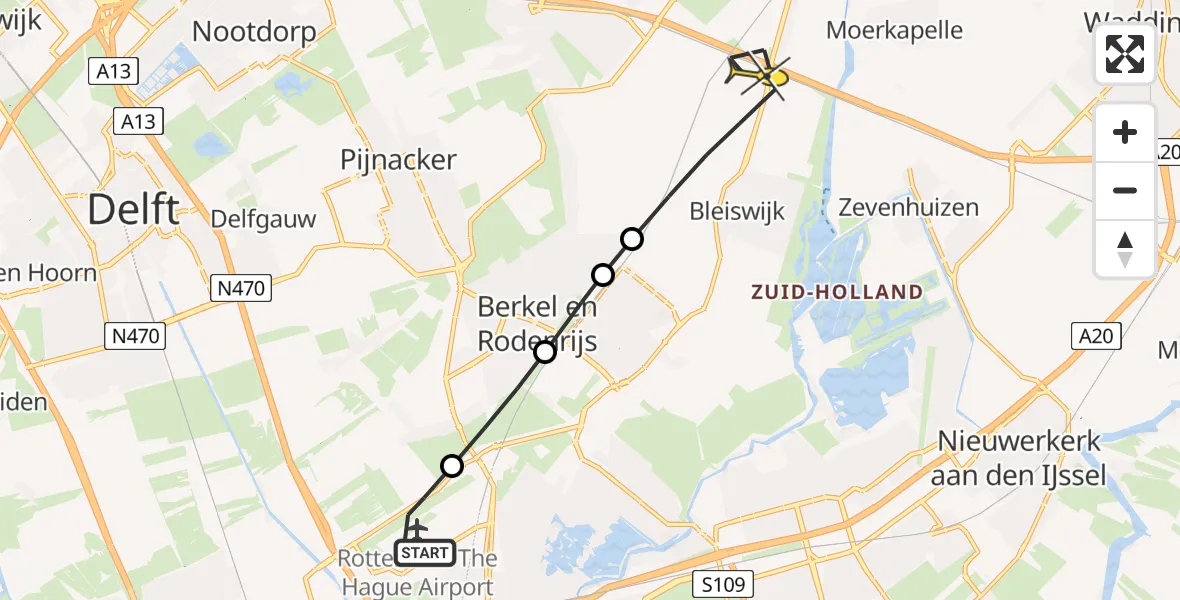 Routekaart van de vlucht: Lifeliner 2 naar Bleiswijk, A16 Rotterdam