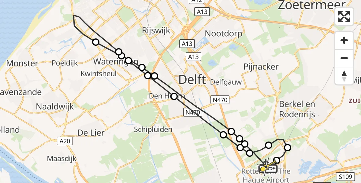 Routekaart van de vlucht: Lifeliner 2 naar Rotterdam The Hague Airport, Schieveense polder