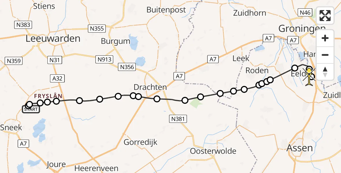 Routekaart van de vlucht: Lifeliner 4 naar Groningen Airport Eelde, nummer