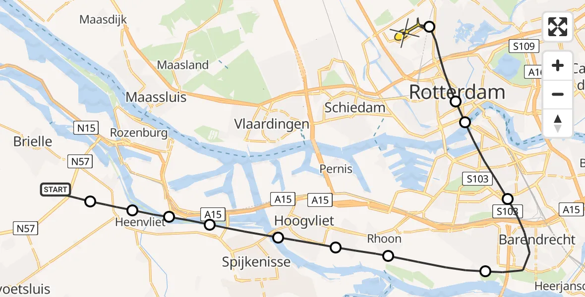 Routekaart van de vlucht: Lifeliner 2 naar Rotterdam The Hague Airport, Dorpsdijk