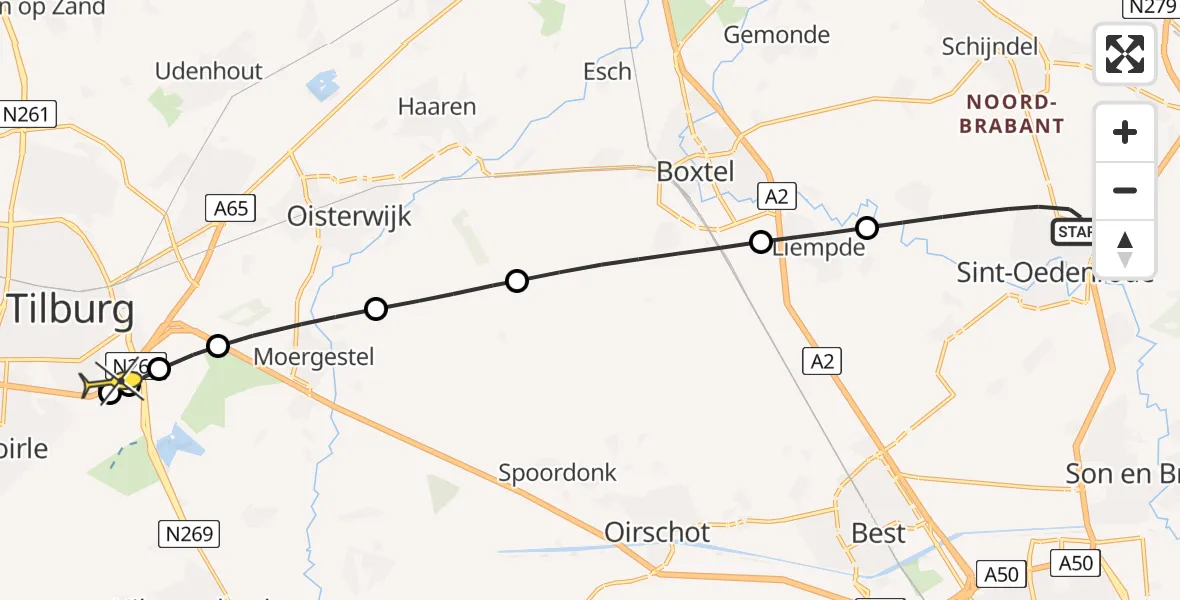 Routekaart van de vlucht: Lifeliner 3 naar Tilburg, Schijndelseweg