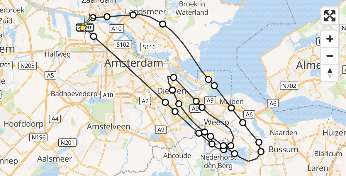 Routekaart van de vlucht: Lifeliner 1 naar Amsterdam Heliport, Bosporushaven