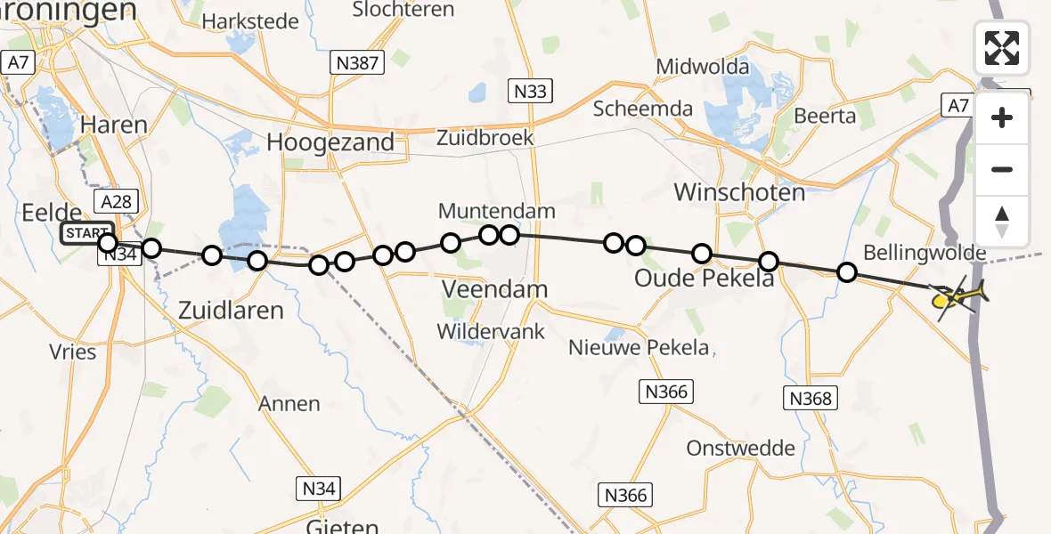 Routekaart van de vlucht: Lifeliner 4 naar Bellingwolde, Groningerstraat