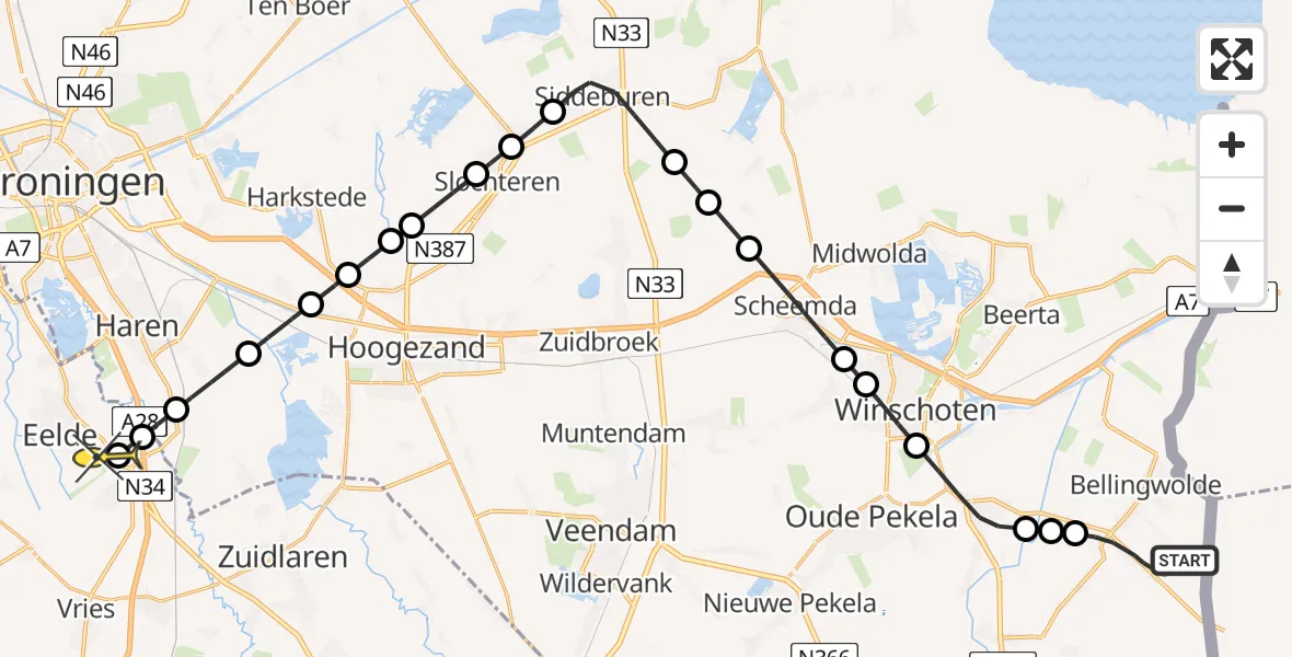 Routekaart van de vlucht: Lifeliner 4 naar Groningen Airport Eelde, Rhederweg