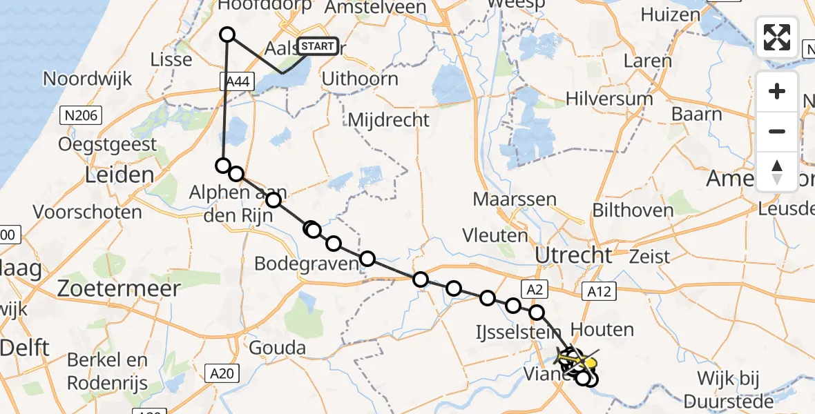 Routekaart van de vlucht: Politiehelikopter naar Tull en 't Waal, Schuilhaven Starteiland