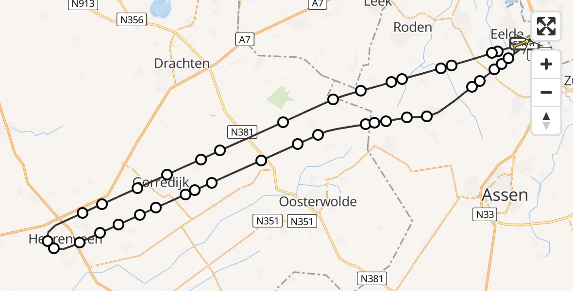 Routekaart van de vlucht: Lifeliner 4 naar Groningen Airport Eelde, Veldkampweg