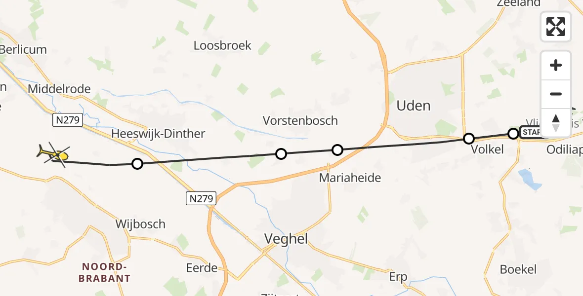 Routekaart van de vlucht: Lifeliner 3 naar Schijndel, Nieuwstraat