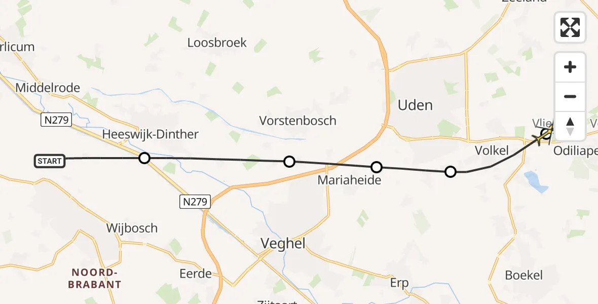 Routekaart van de vlucht: Lifeliner 3 naar Vliegbasis Volkel, Houterdsedijk