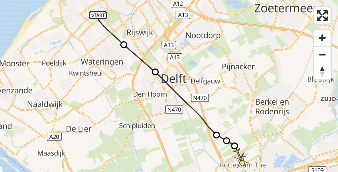 Routekaart van de vlucht: Lifeliner 2 naar Rotterdam The Hague Airport, Dalerveenstraat