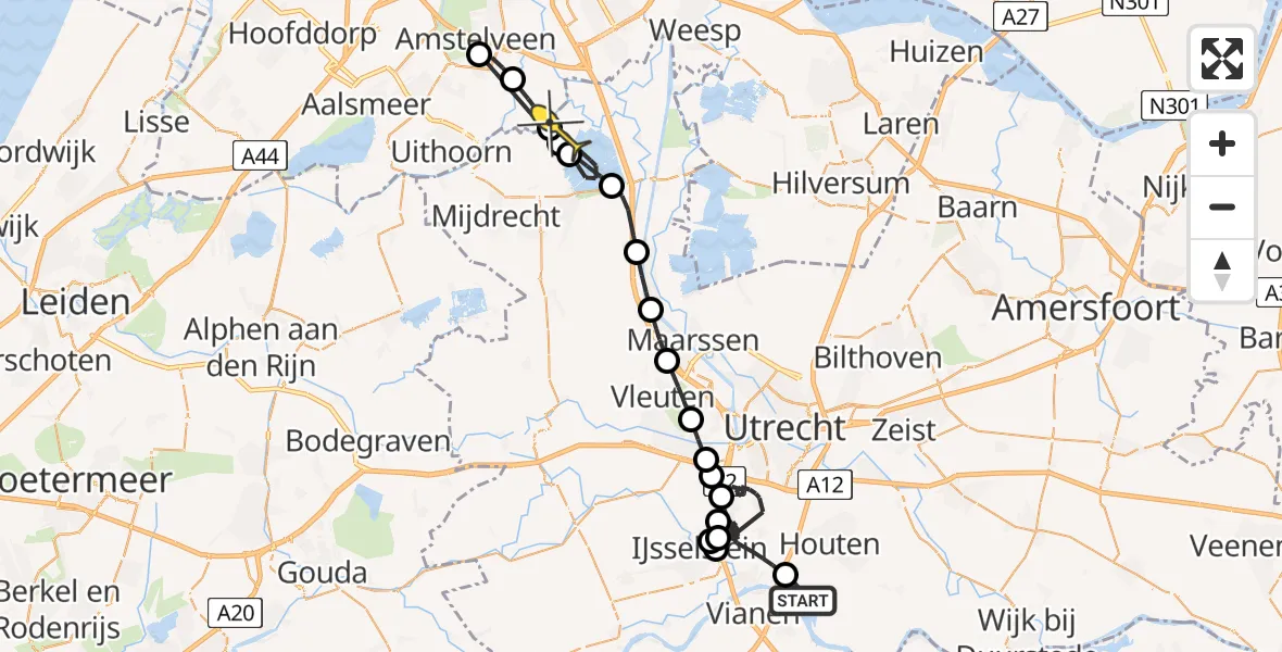 Routekaart van de vlucht: Politieheli naar Abcoude, Waalseweg