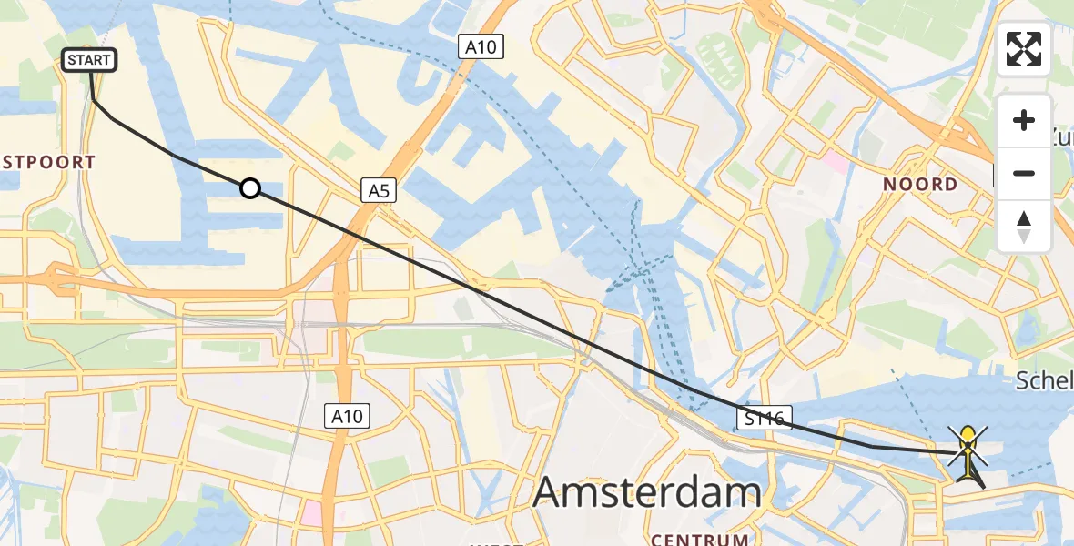 Routekaart van de vlucht: Lifeliner 1 naar Amsterdam, Levantkade