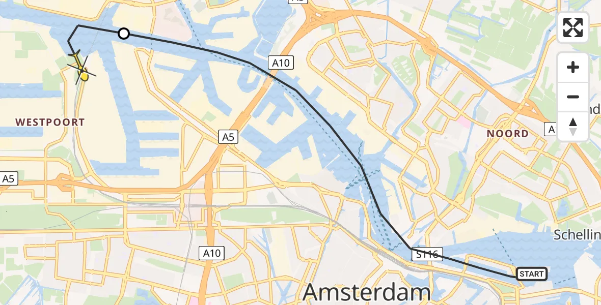 Routekaart van de vlucht: Lifeliner 1 naar Amsterdam Heliport, IJ