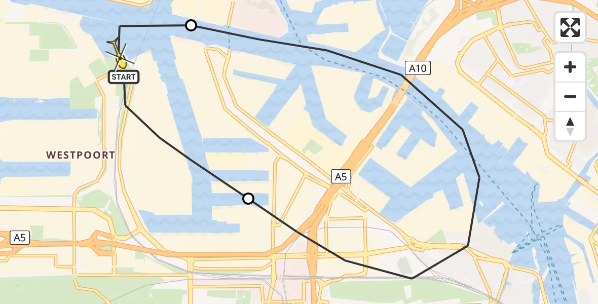 Routekaart van de vlucht: Lifeliner 1 naar Amsterdam Heliport, Westhaven