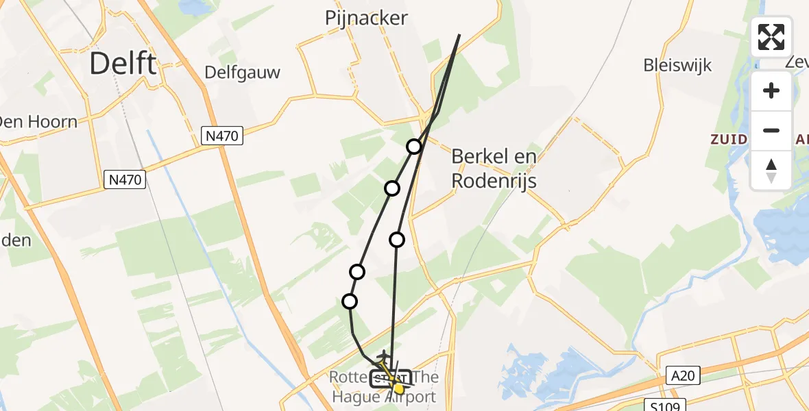 Routekaart van de vlucht: Lifeliner 2 naar Rotterdam The Hague Airport, Marconisingel