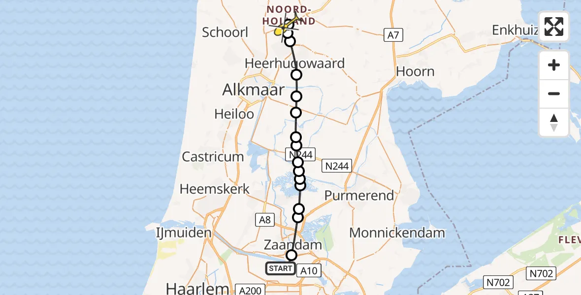 Routekaart van de vlucht: Lifeliner 1 naar Noord-Scharwoude, Westhavenweg