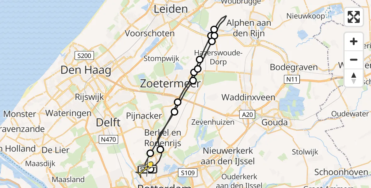 Routekaart van de vlucht: Lifeliner 2 naar Rotterdam The Hague Airport, Lagewaard