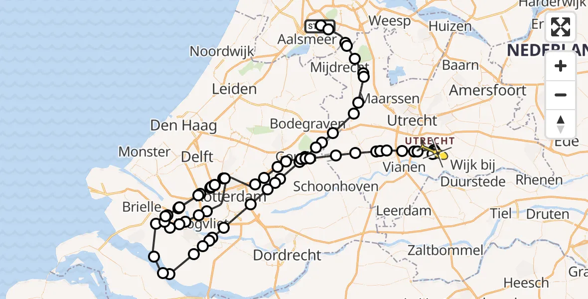 Routekaart van de vlucht: Politieheli naar Houten, Noordpolderweg