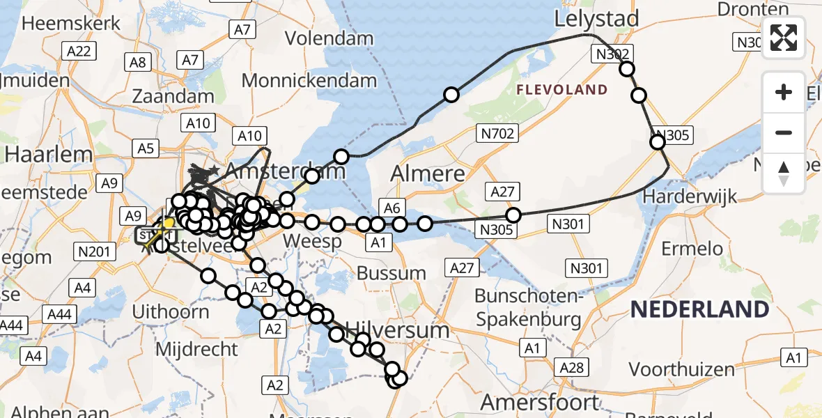 Vluchtroute Politiehelikopter van Schiphol naar Schiphol