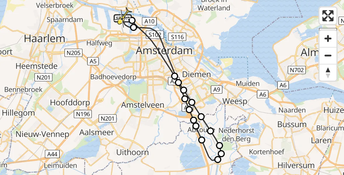 Routekaart van de vlucht: Lifeliner 1 naar Amsterdam Heliport, Maltaweg