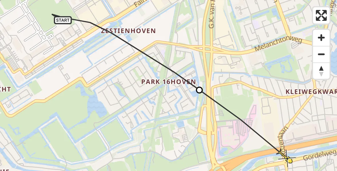 Routekaart van de vlucht: Politiehelikopter naar Rotterdam, Beekweg