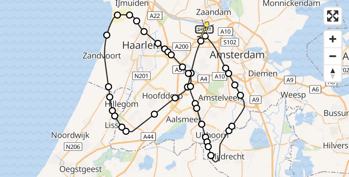 Routekaart van de vlucht: Lifeliner 1 naar Amsterdam Heliport, Nieuw-Zeelandweg