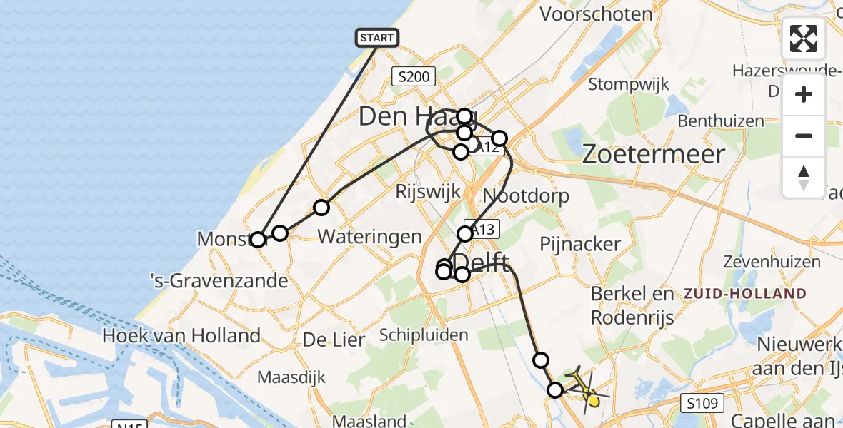 Routekaart van de vlucht: Politiehelikopter naar Rotterdam The Hague Airport, Poeldijkseweg