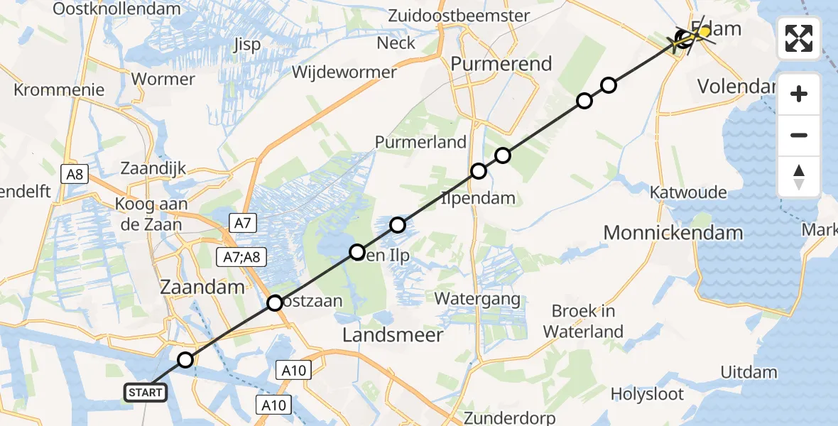 Routekaart van de vlucht: Lifeliner 1 naar Edam, Symon Spiersweg