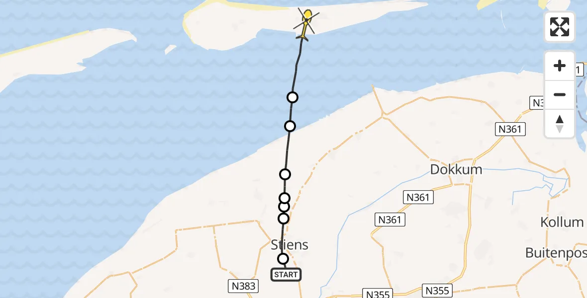 Routekaart van de vlucht: Ambulancehelikopter naar Nes, Skrédyk