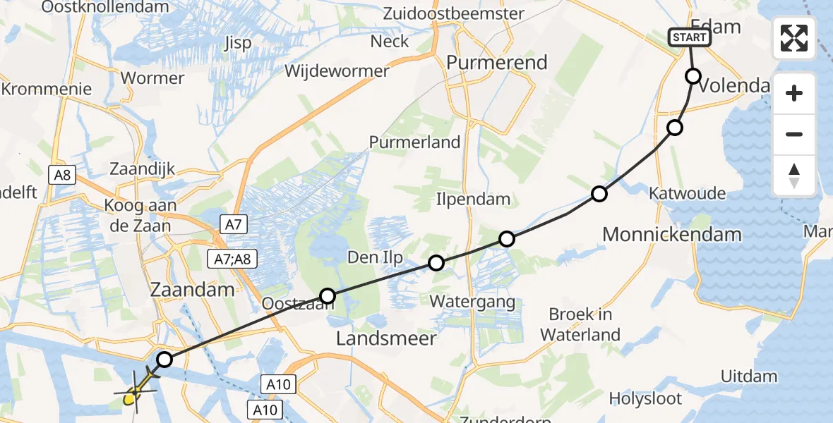 Routekaart van de vlucht: Lifeliner 1 naar Amsterdam Heliport, Boeijer