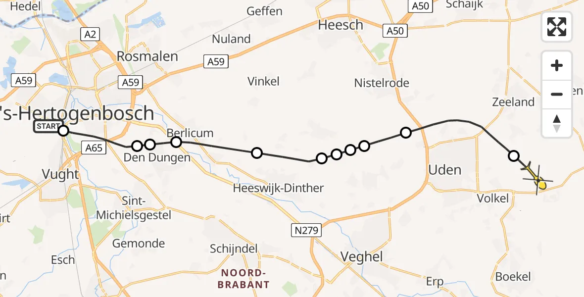 Routekaart van de vlucht: Lifeliner 3 naar Vliegbasis Volkel, Oude Dommelarm