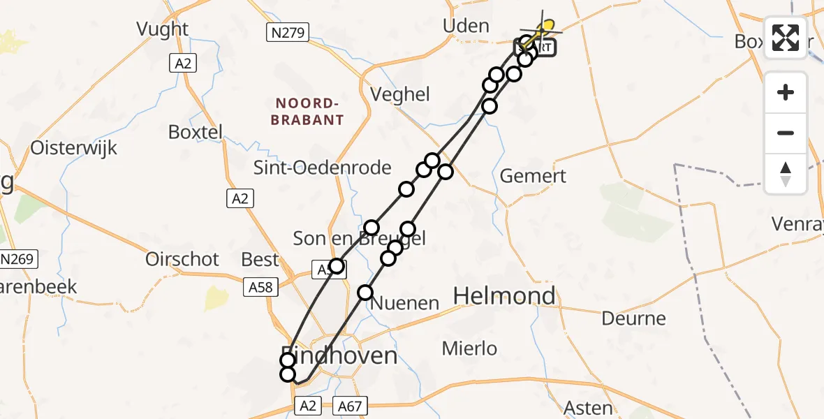 Routekaart van de vlucht: Lifeliner 3 naar Vliegbasis Volkel, Oosterheidestraat