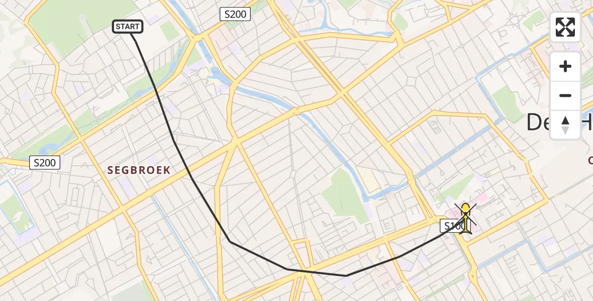 Routekaart van de vlucht: Lifeliner 2 naar Den Haag, Laan van Poot