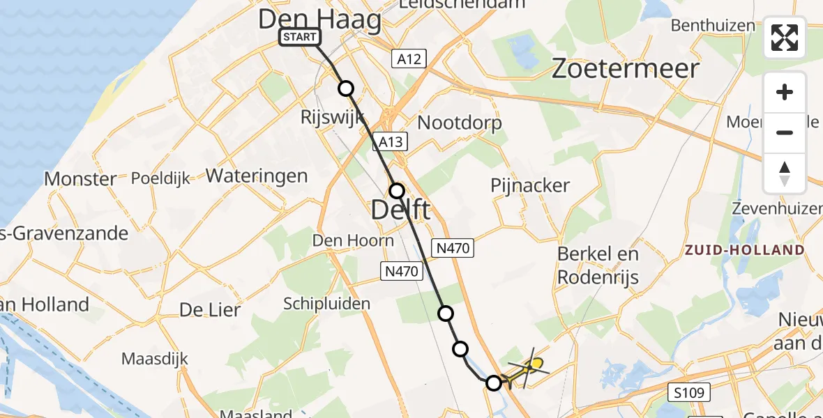 Routekaart van de vlucht: Lifeliner 2 naar Rotterdam The Hague Airport, Jacob Catsstraat