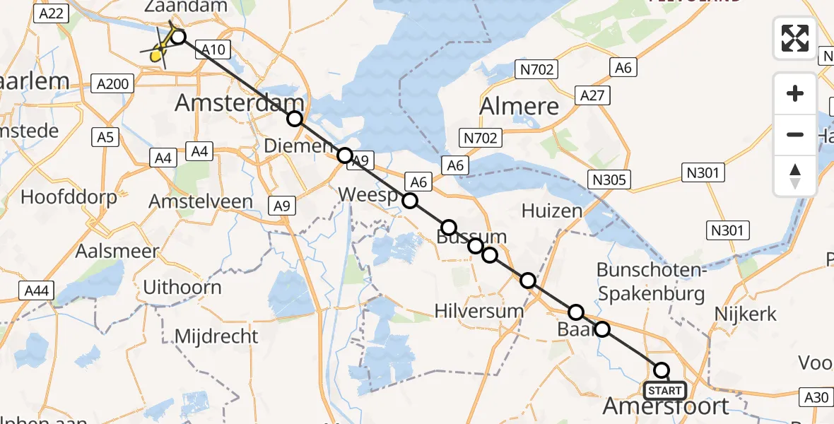 Routekaart van de vlucht: Lifeliner 1 naar Amsterdam Heliport, Nijenrode