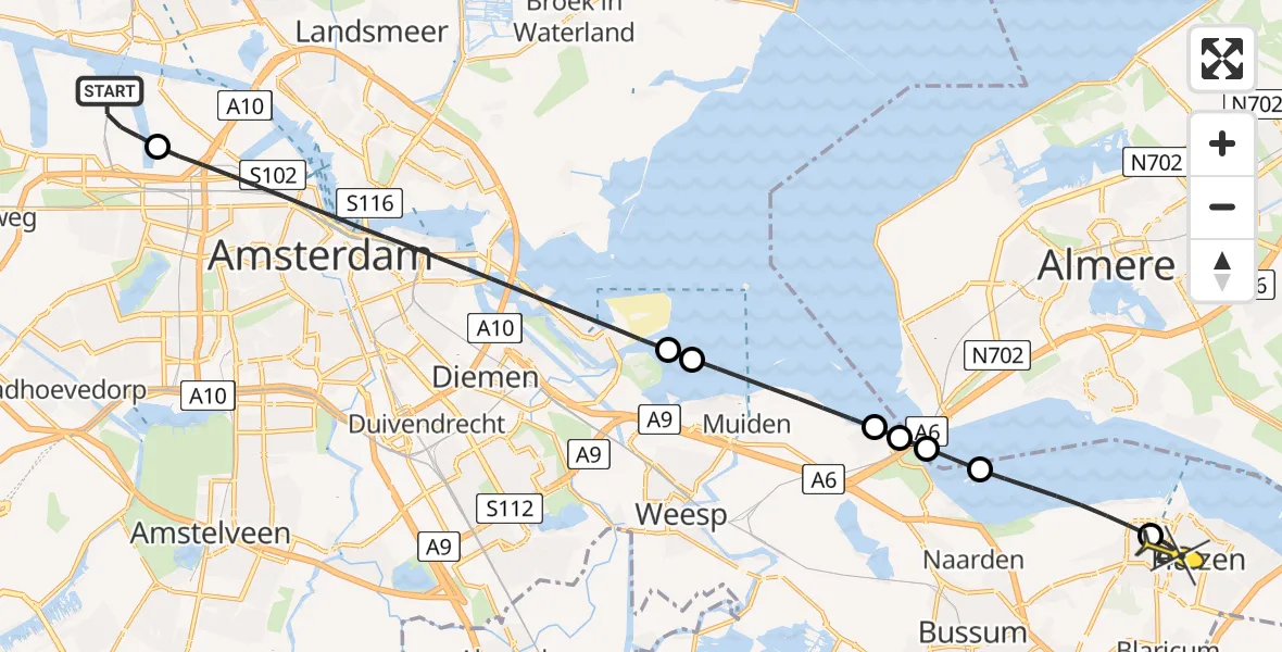 Routekaart van de vlucht: Lifeliner 1 naar Huizen, Maltaweg