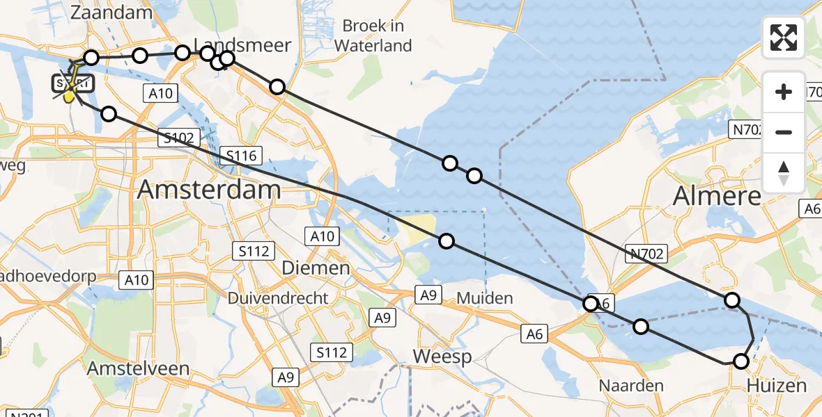 Routekaart van de vlucht: Lifeliner 1 naar Amsterdam Heliport, Maltaweg