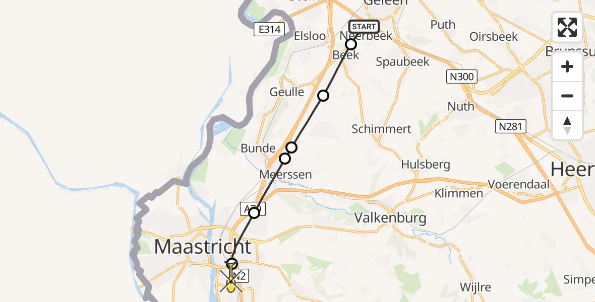 Routekaart van de vlucht: Lifeliner 3 naar Maastricht UMC+, Rooseveltlaan