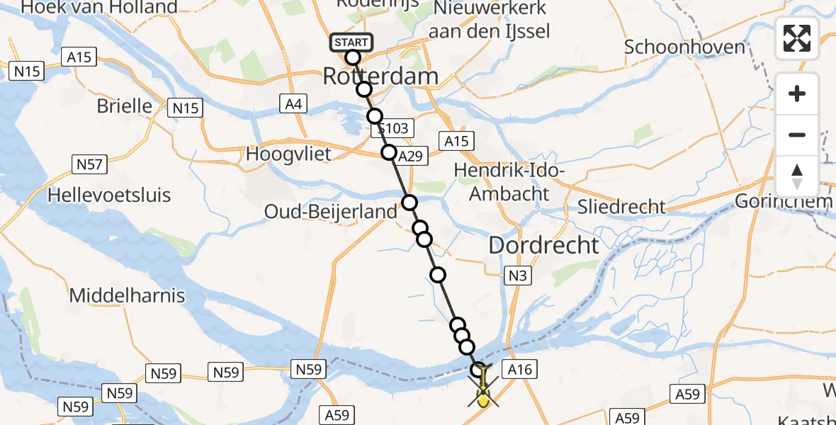 Routekaart van de vlucht: Lifeliner 2 naar Moerdijk, Brandenburgbaan