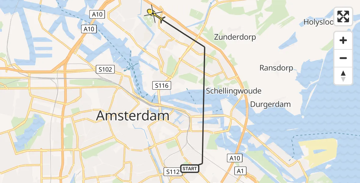 Vluchtroute Politiehelikopter van Amsterdam naar Amsterdam