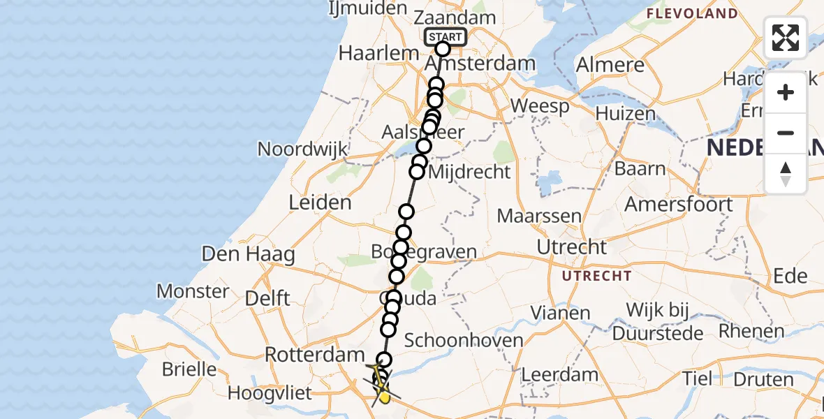 Routekaart van de vlucht: Lifeliner 1 naar Kinderdijk, Vattenfall stadswarmte buffer