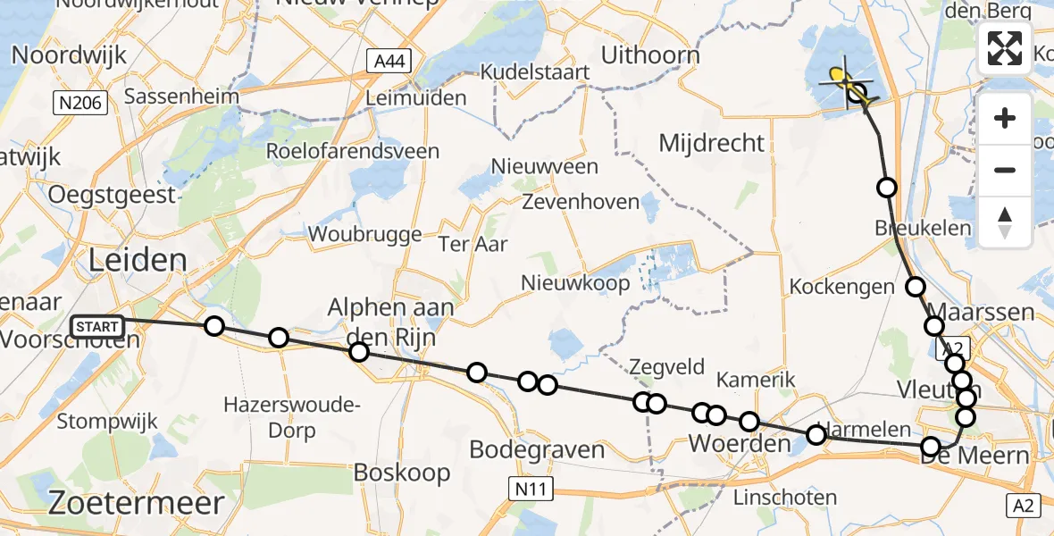 Routekaart van de vlucht: Politieheli naar Vinkeveen, Burgemeester Smeetsweg