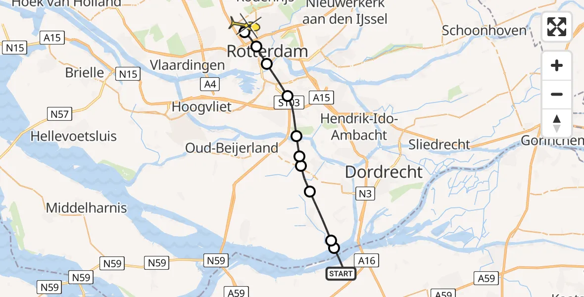 Routekaart van de vlucht: Lifeliner 2 naar Rotterdam The Hague Airport, Roode Vaart Noord