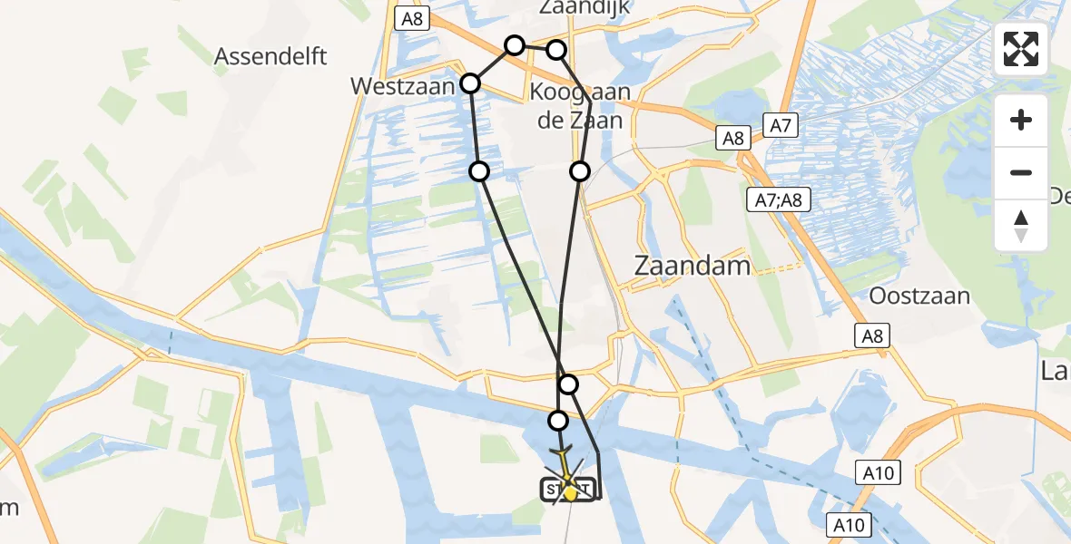 Routekaart van de vlucht: Lifeliner 1 naar Amsterdam Heliport, Grote Tocht