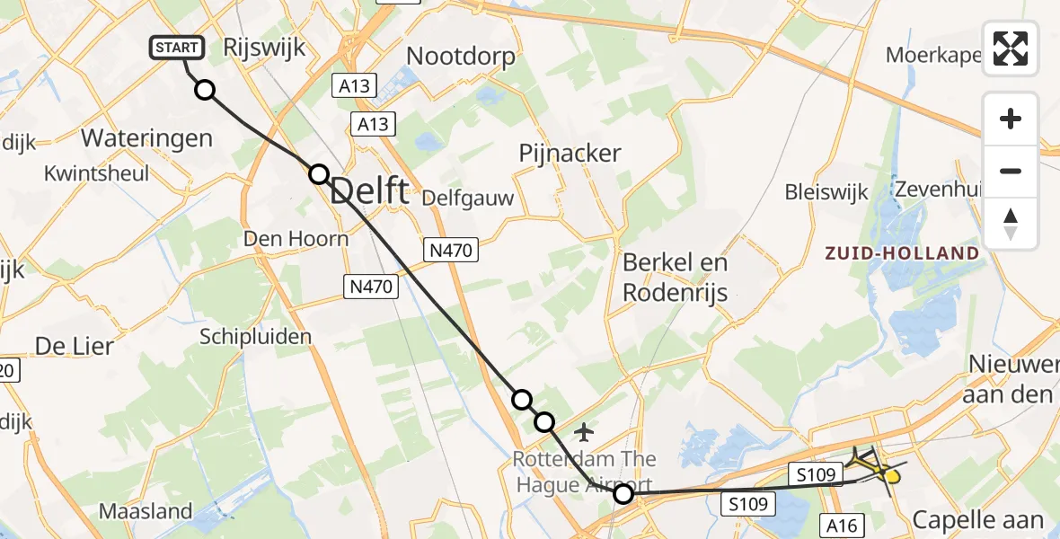 Routekaart van de vlucht: Lifeliner 2 naar Rotterdam, Strijplaan